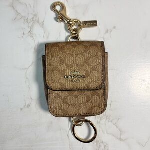Coach Signature Bag Charm Case, Multi Attachments Mini Bag Brown Tan